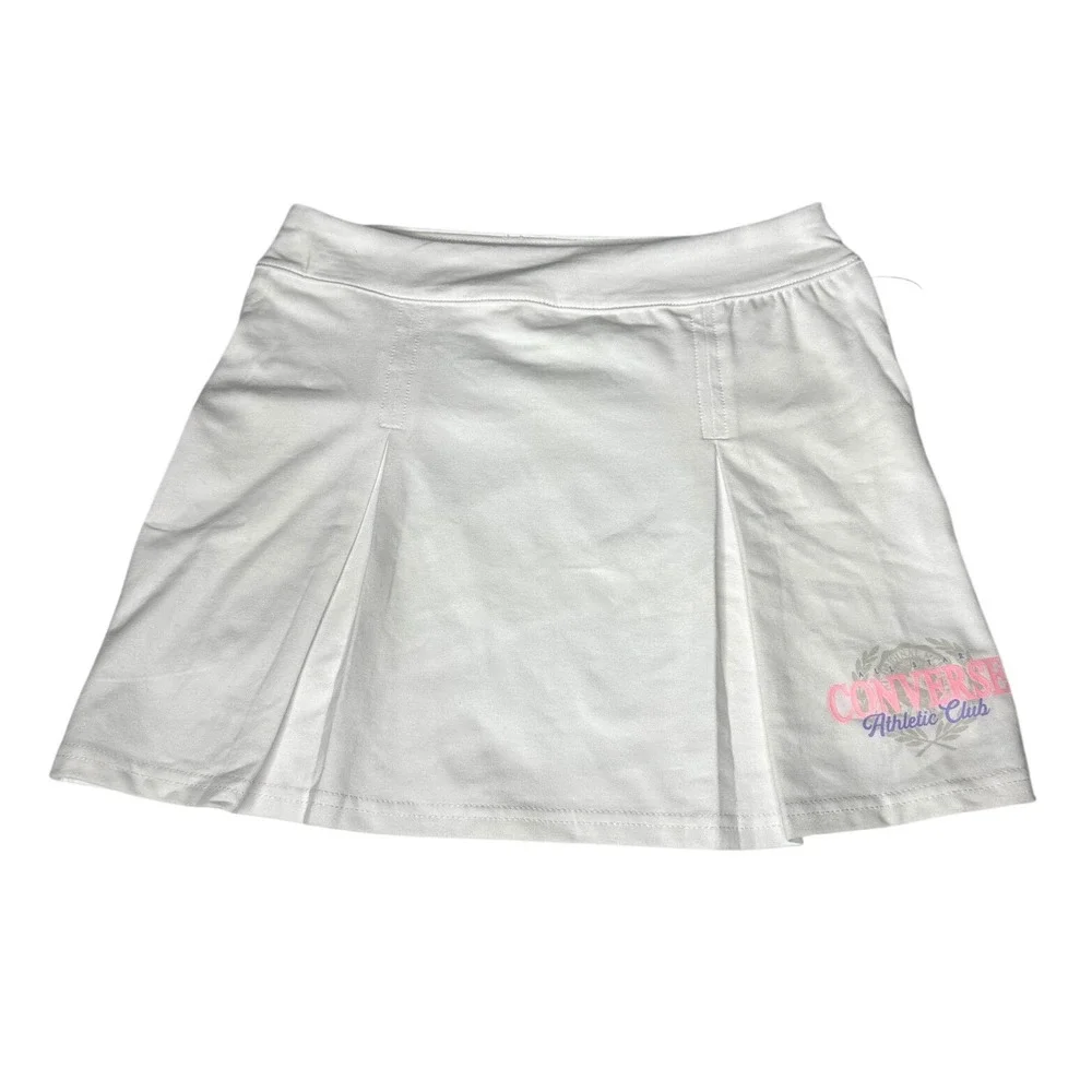 Converse Girls Athletic Club Skort White Pleated Skirt Size S 8-10 NWT